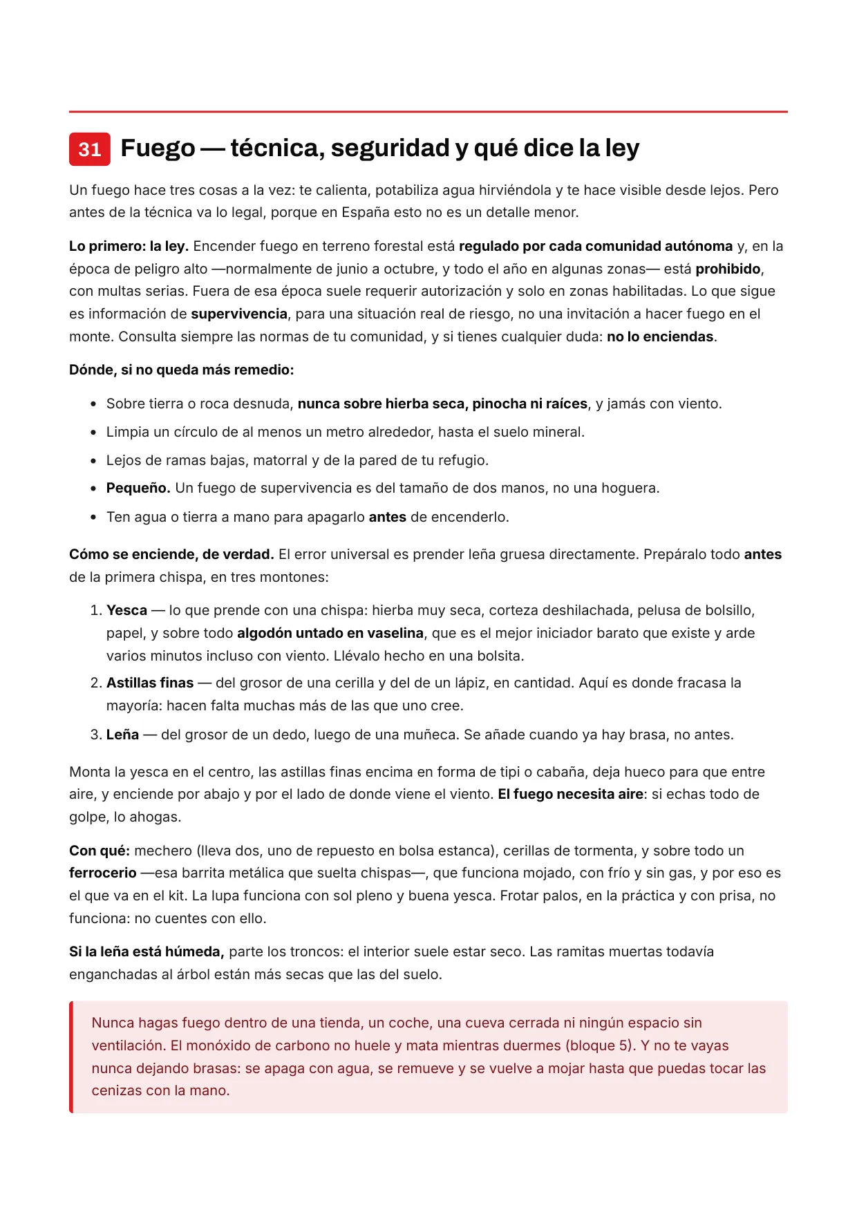 Capítulo de la guía: cómo encender fuego con seguridad